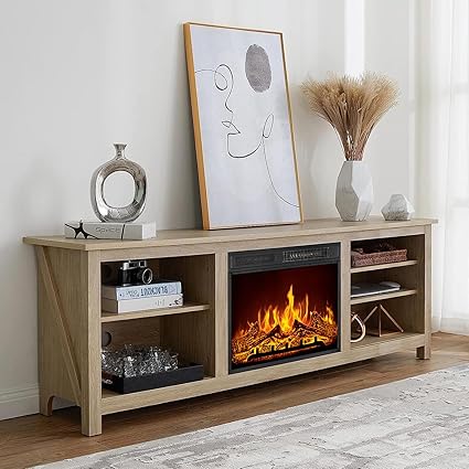 70-Inch Electric Fireplace TV Stand with Storage Shelves