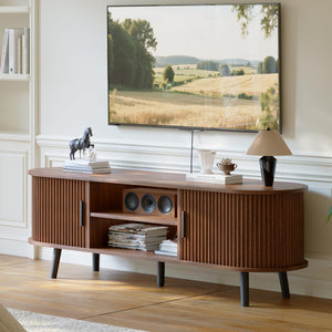 Mid-Century Modern TV Stand with Fluted Sliding Doors