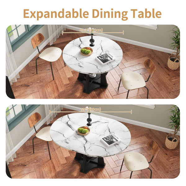 Expandable Round to Oval Dining Table with 2-Tier Storage Shelves