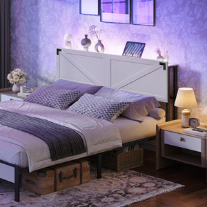 Farmhouse Headboard with LED Lights & USB Charging Ports