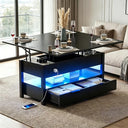 Lift Top Coffee Table with Power Outlets, LED Lights & Storage