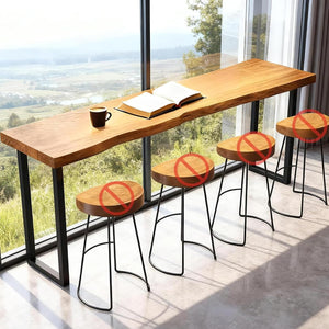 Narrow Bar Table with Wood Grain Top & Metal Frame