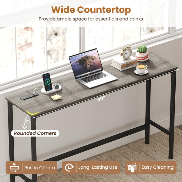 4-Piece Counter Height Bar Table Set with Power Outlet