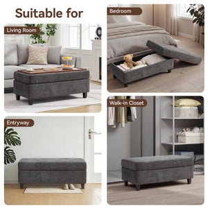 45-Inch Storage Ottoman Bench with Flip-Top Wooden Tray