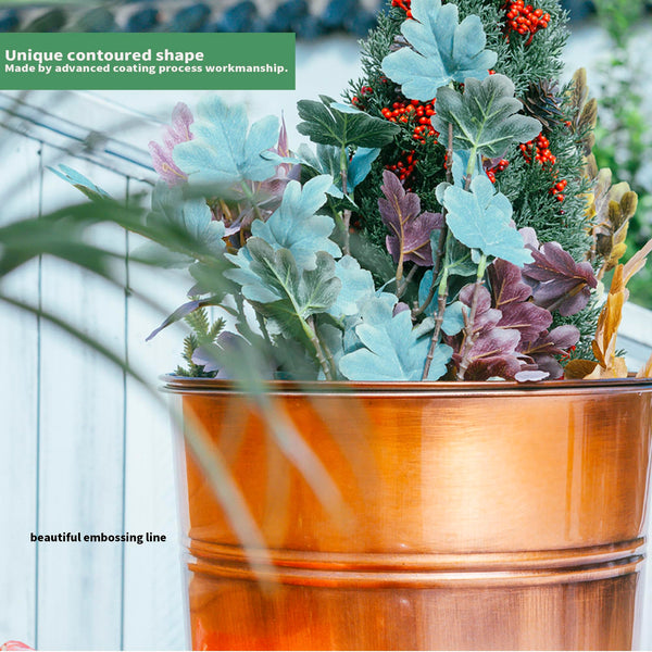 Tall Copper Metal Planters Set of 2 with Inner Pots and Trays