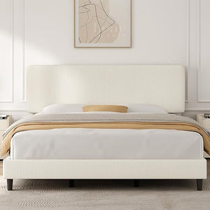 Upholstered Platform Bed Frame with Adjustable Headboard