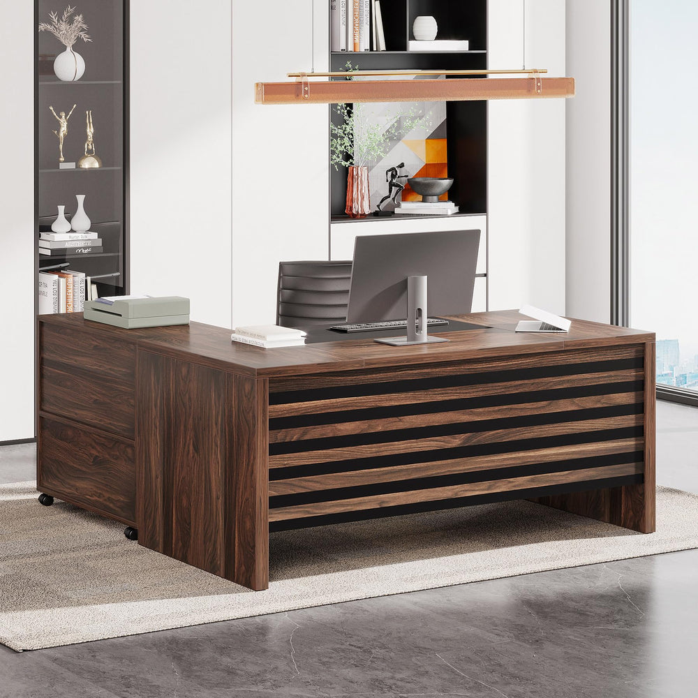 L-Shaped Executive Desk with Mobile File Cabinet