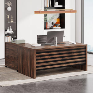 L-Shaped Executive Desk with Mobile File Cabinet