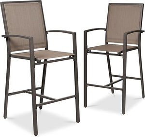 Outdoor Bar Stools Set of 2 – All-Weather Mesh with Armrest