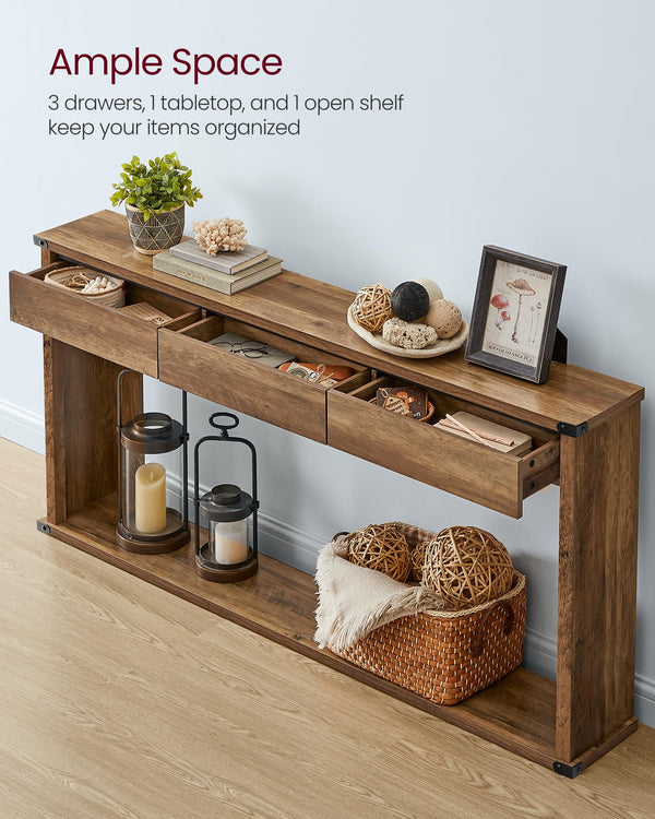 Console Table with 3 Drawers & Bottom Shelf – Farmhouse Style
