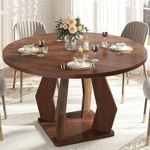 IBF Black Round Dining Table for 4-6, 47 Inch Kitchen Table with Spacious Tabletop Modern Circle Dining Table, Wood Dinner Table Pedestal Base for Dining Room, Kitchen,Living Room,Office