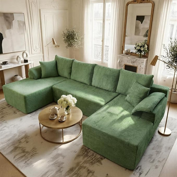 U-Shaped Sectional Sofa with 2 Chaise Lounges, Chenille Cloud Couch, No Assembly