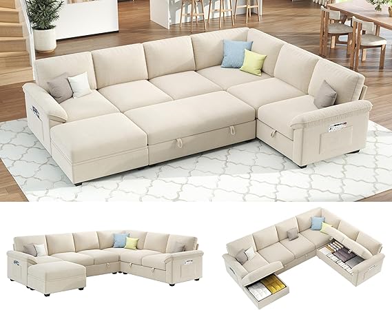 U-Shaped Sectional Sleeper Sofa with Pull-Out Bed