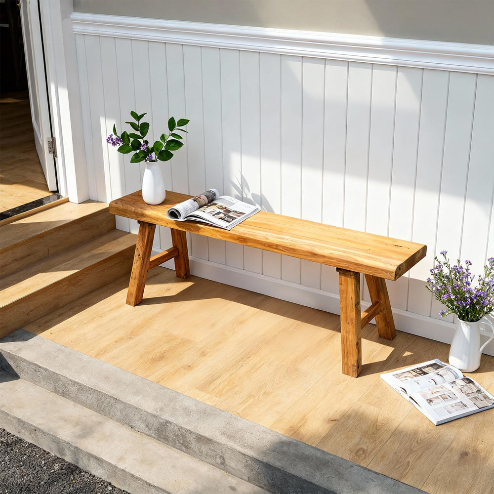 Rustic Solid Wood Entryway Bench – Narrow Farmhouse Bench for Hallway, Dining & Bedroom