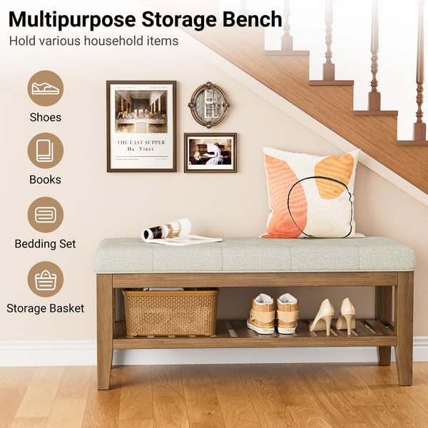 Upholstered Storage Bench with Shoe Shelf