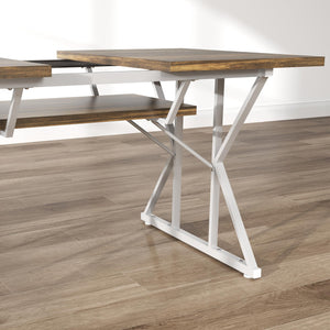 Expandable Dining Table for 4-6 – Farmhouse Rectangle Kitchen Table with Metal Trestle Base