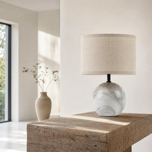 Ceramic Marble Table Lamp with Linen Shade — 3-Way Color Changing