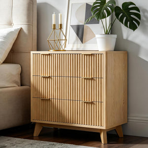 Fluted Nightstand Set of 2 with Charging Station & 3 Drawers