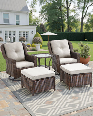 Outdoor Wicker Patio Ottoman Set - 2 Piece