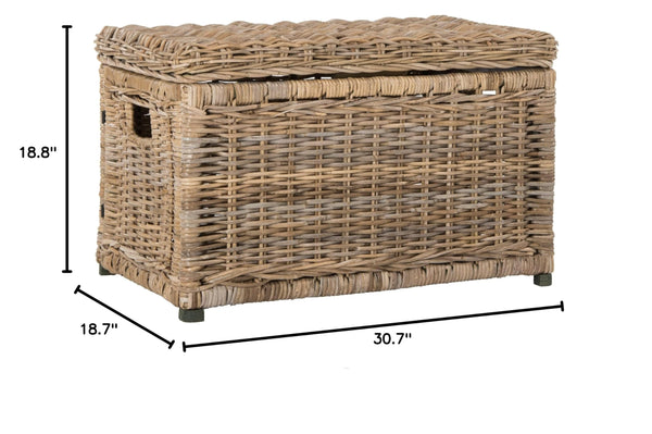 30" Wicker Storage Trunk with Removable Lid, Collapsible Rattan Chest