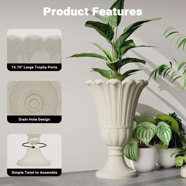 Tall Planters for Outdoor Plants Set of 2 with Drainage Holes