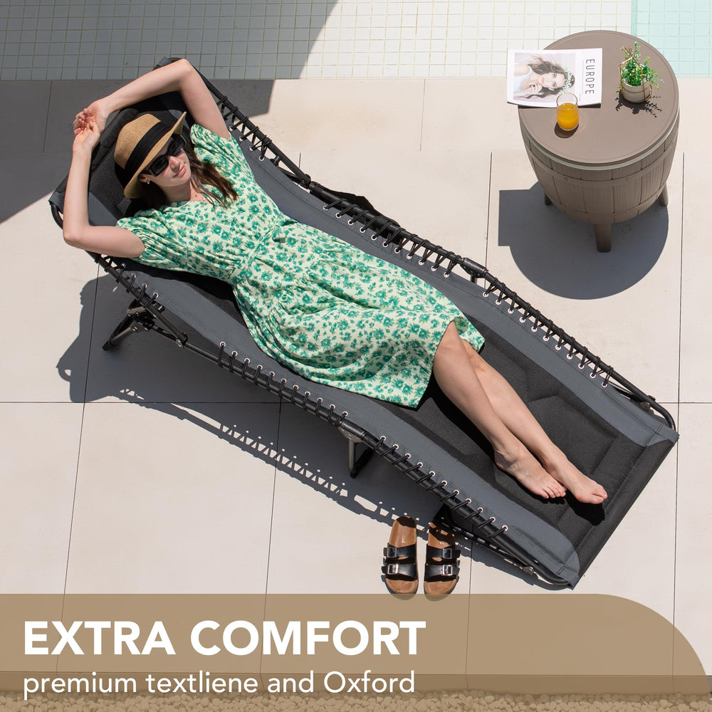4-Fold Folding Outdoor Chaise Lounge Chair with Pillow & Side Pocket