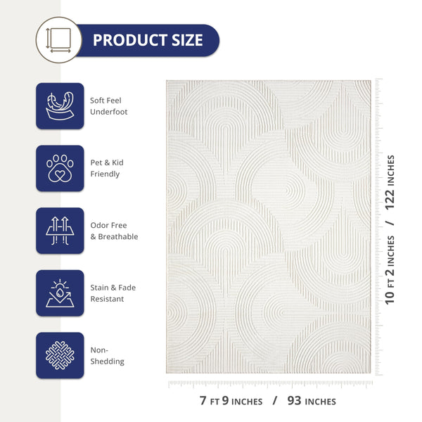 Cream Geometric Area Rug – Modern Semi-Circle Pattern