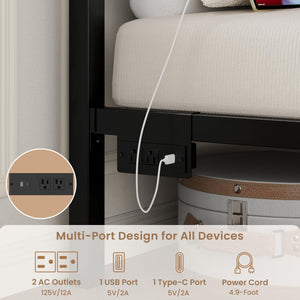Twin XL Storage Bed Frame with LED Lights & Charging Station