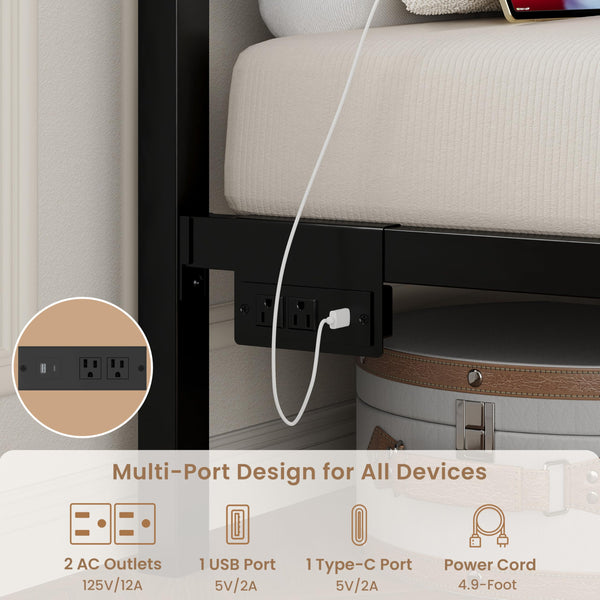 Twin XL Storage Bed Frame with LED Lights & Charging Station