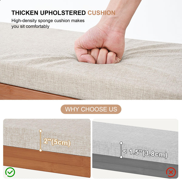 Bamboo Shoe Rack Bench with Cushion & Flip-Top Storage