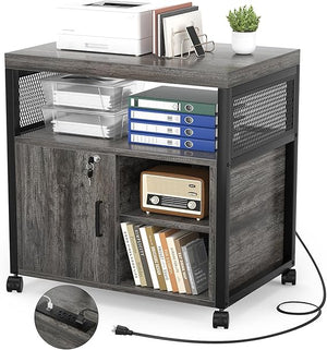 Lateral File Cabinet with Printer Stand & USB Charging