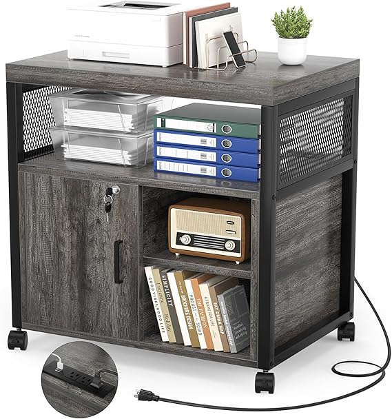 Lateral File Cabinet with Printer Stand & USB Charging