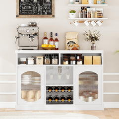 Coffee Bar Cabinet with LED Lights & Glass Doors