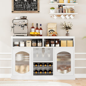 Coffee Bar Cabinet with LED Lights & Glass Doors