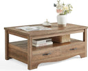 Farmhouse Coffee Table with Storage Drawers and Open Display