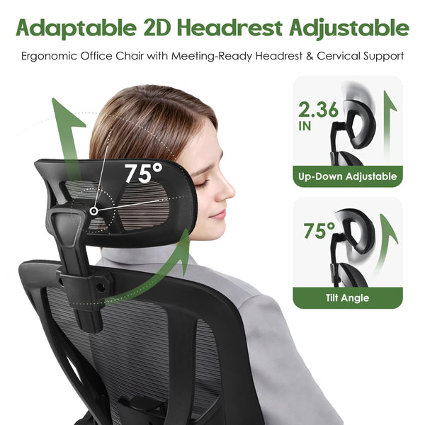 Ergonomic Mesh High-Back Office Chair with Lumbar Support, Headrest & Flip-Up Armrests