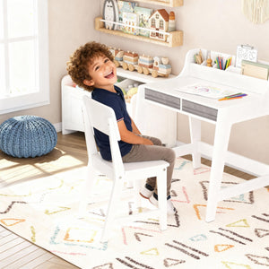 Kids Desk and Chair Set with LED Lamp, Tiltable Desktop & Storage Drawer