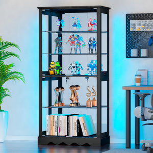 71" Tall Glass Display Cabinet with RGB Lights & Lockable Door
