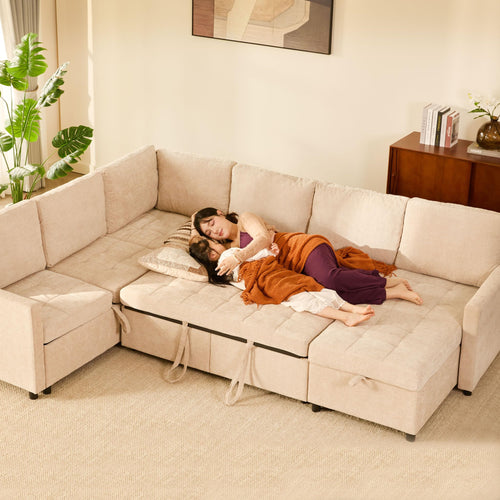 107" Chenille Sectional Sleeper Sofa with Storage