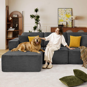 Modular L-Shape Sectional Sofa with Chaise | Deep Seat Corduroy