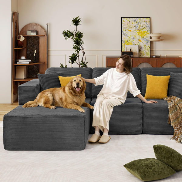 Modular L-Shape Sectional Sofa with Chaise | Deep Seat Corduroy