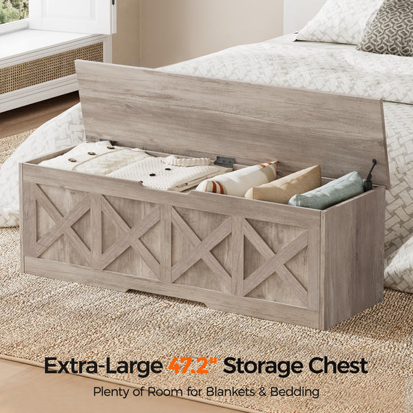 47.2" Farmhouse Wooden Storage Chest with Safety Hinge