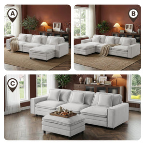 Modular Sectional Sofa with Ottoman – 4-Seat L-Shaped Cloud Couch