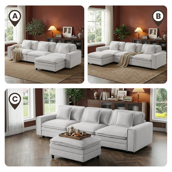 Modular Sectional Sofa with Ottoman – 4-Seat L-Shaped Cloud Couch