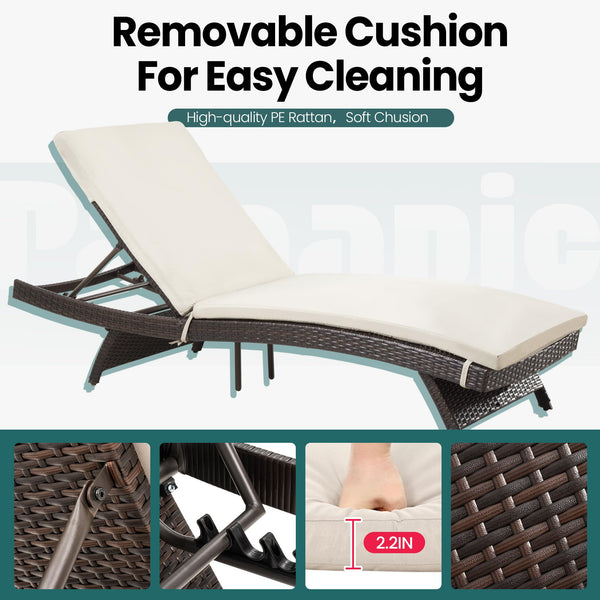 Outdoor Patio Chaise Lounge Set with Adjustable Backrest & Cushions