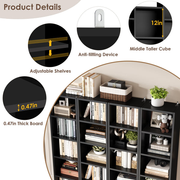 21-Cube Tall Bookshelf with Adjustable Shelves
