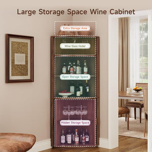 Corner Bar Cabinet with LED Lights & Sliding Door