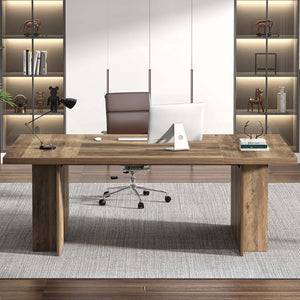 70" Large Executive Desk with Storage Shelves, Industrial Wood