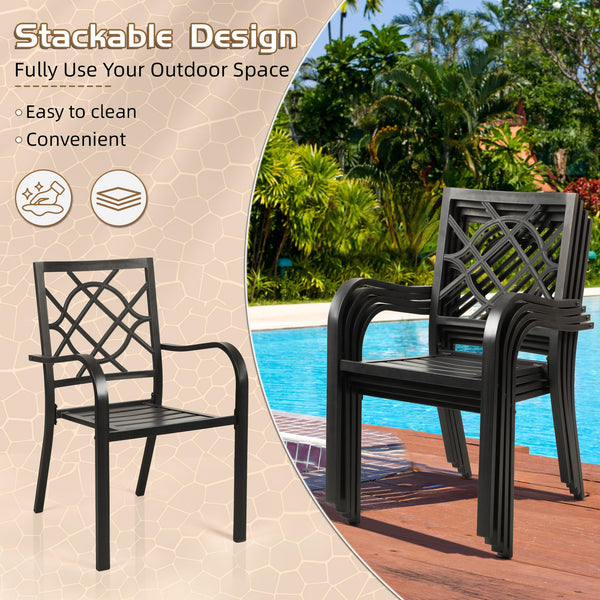 Stackable Metal Outdoor Dining Chairs with Armrests