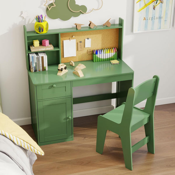 Kids Study Desk and Chair Set with Hutch and Storage